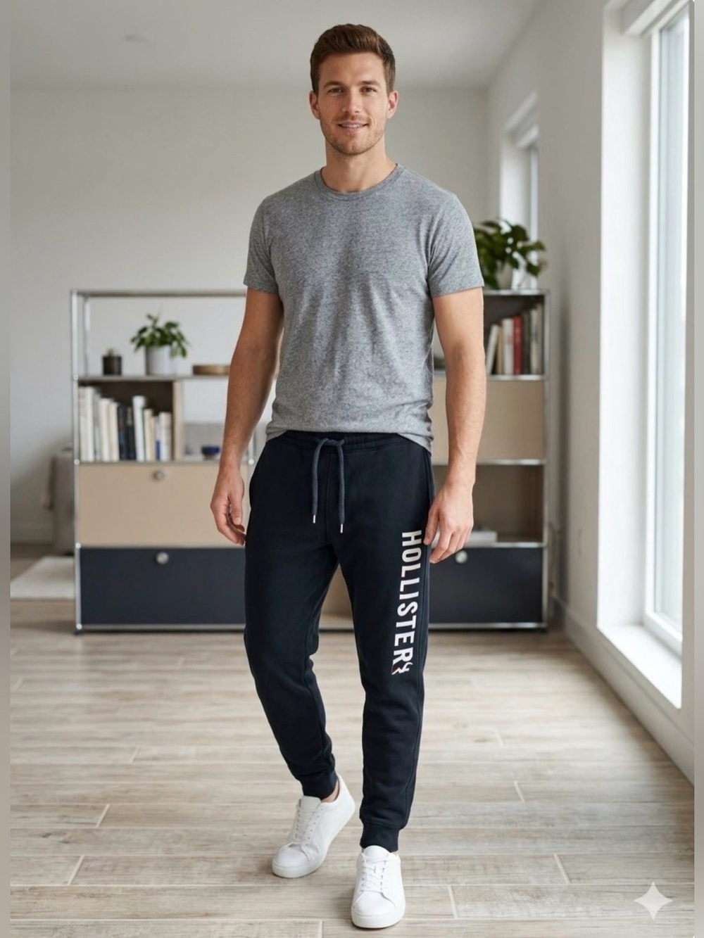 Hollister Men's Navy Black Logo Jogger Sweatpants